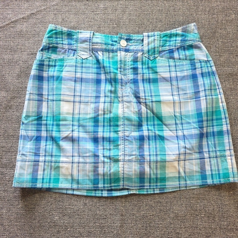 St Johns Bay 10P Green Plaid Squirt Shorts Petite Stretch 4 Pockets Zip & Button